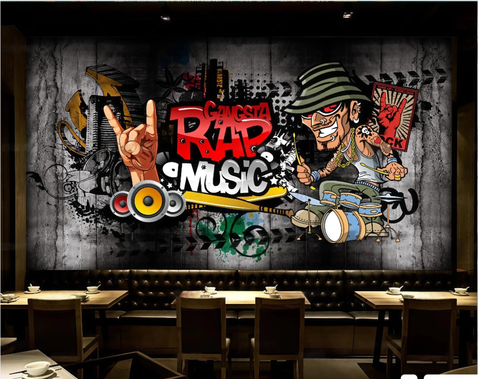 rskjdghshd Wallpaper Retro Cement Wall Nostalgic Hip-hop Rock Music Bar KTV Background Wall Western Restaurant Wallpaper Drinks Coffee Shop Mural,3D,150x105cm