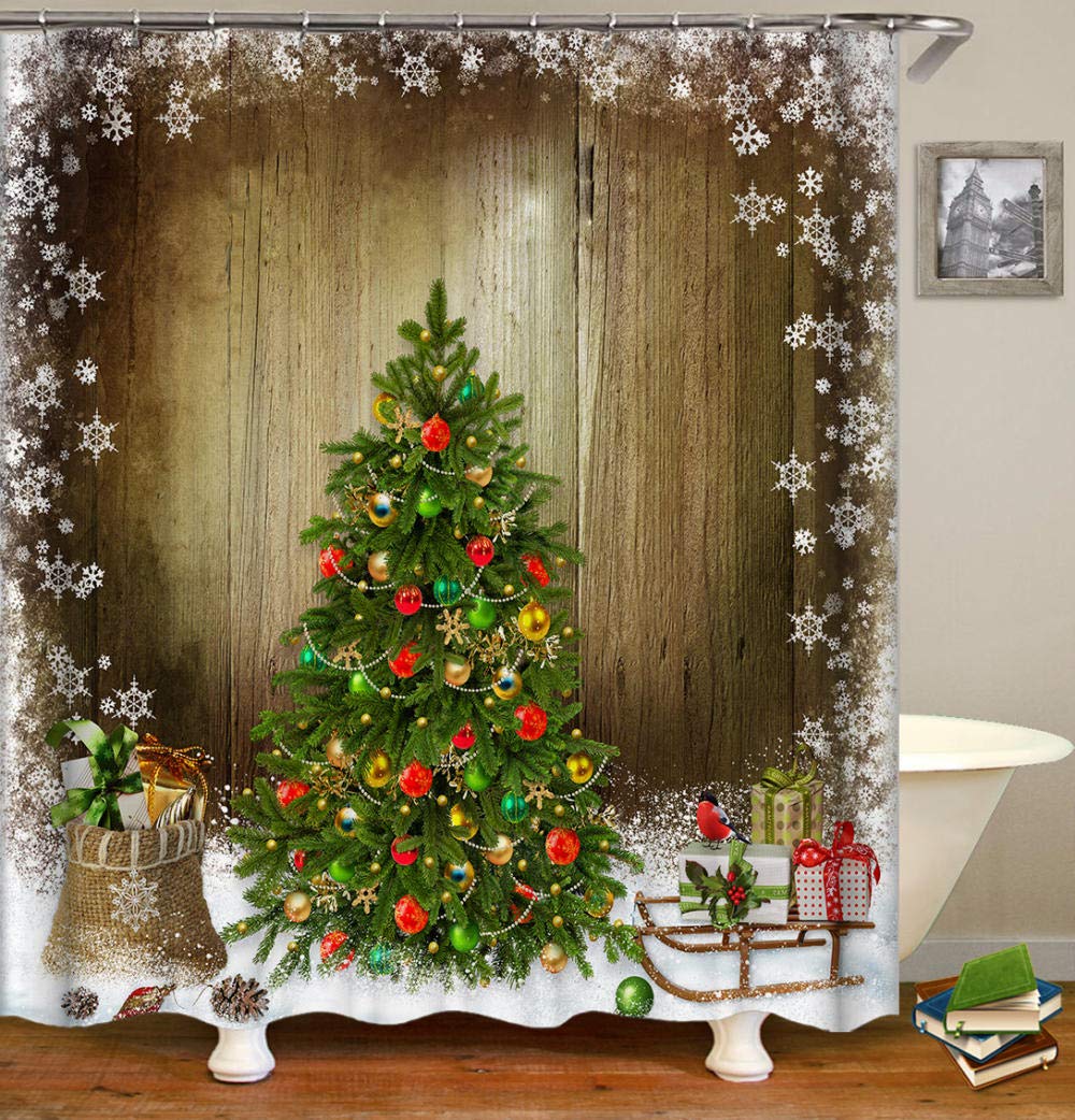 SkrLights 3D digital printing shower curtain, Christmas tree elk shower curtain, non-perforated waterproof and mildew proof polyester shower curtain-2_180*180cm