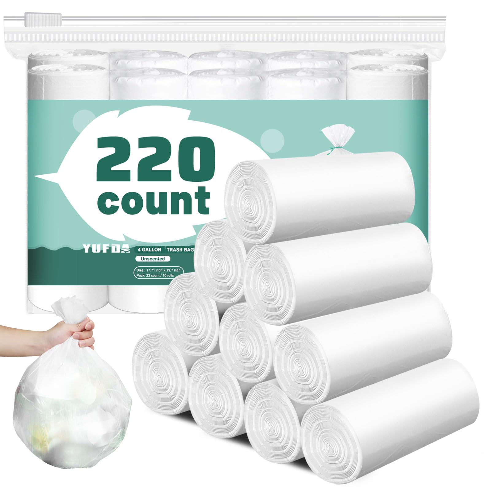 220 bolsas de basura de 4 galones, bolsas de basura blancas, bolsas de basura pequeñas para cubo de baño, bolsas de basura pequeñas blancas de 4 galones, bolsa de basura sin perfume