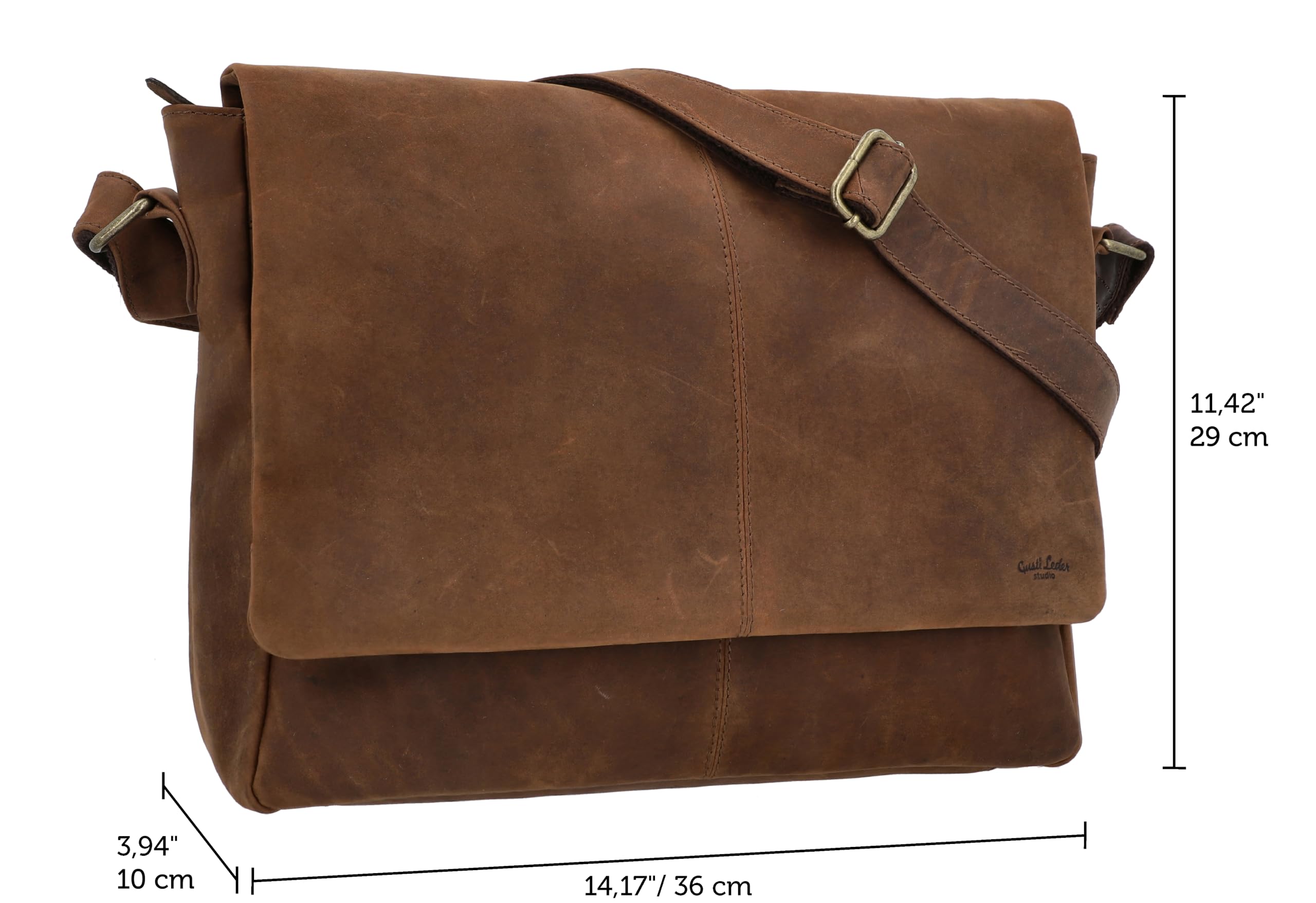 Gusti Skórzana torba męska na ramię z trwałej skóry bydlęcej | Elegancka torba na laptopa i dokumenty do pracy i na co dzień z dużą pojemnością
