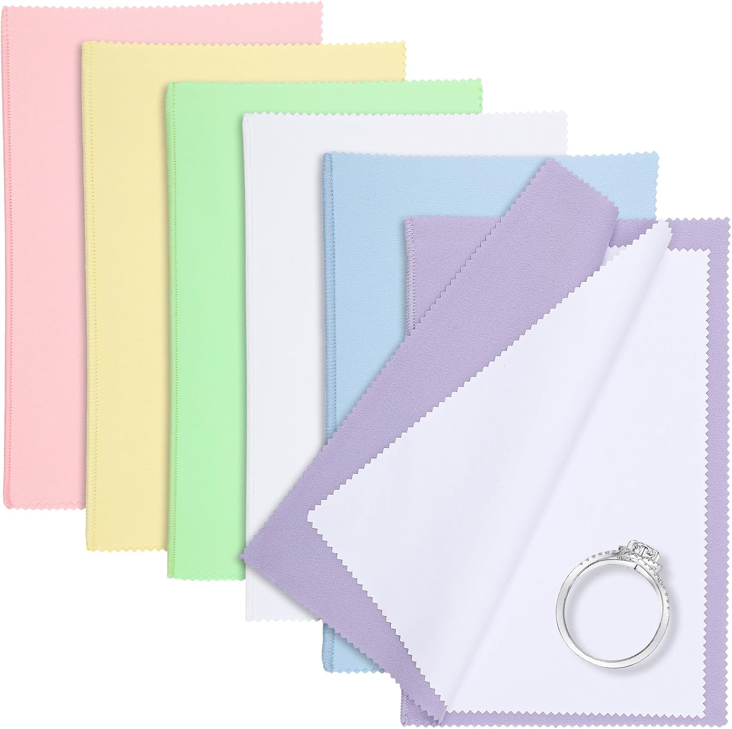 Ewen 6 PCS Jewelry Cleaning Cloth 10"x12", Multi-Layer Large Silver Polishing Cloth for Diamond Gold Clean, Platinum & Silverware Cleaner Cloths of 6 Colors for Bracelet Ring Earrings Necklace Shiny