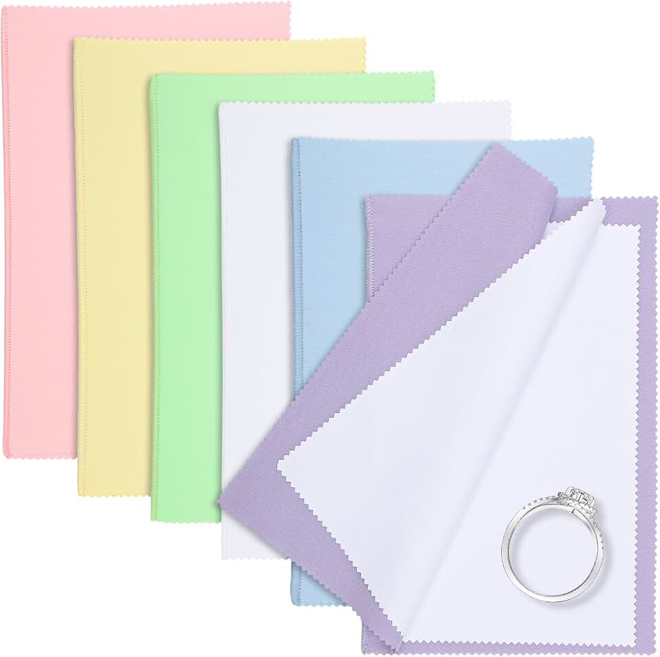 6 peças de pano de limpeza de joias 25,4 cm x 30,5 cm, pano de polimento prata grande multicamadas para limpeza de diamantes dourados, platina e talheres de 6 cores para pulseira brincos colar