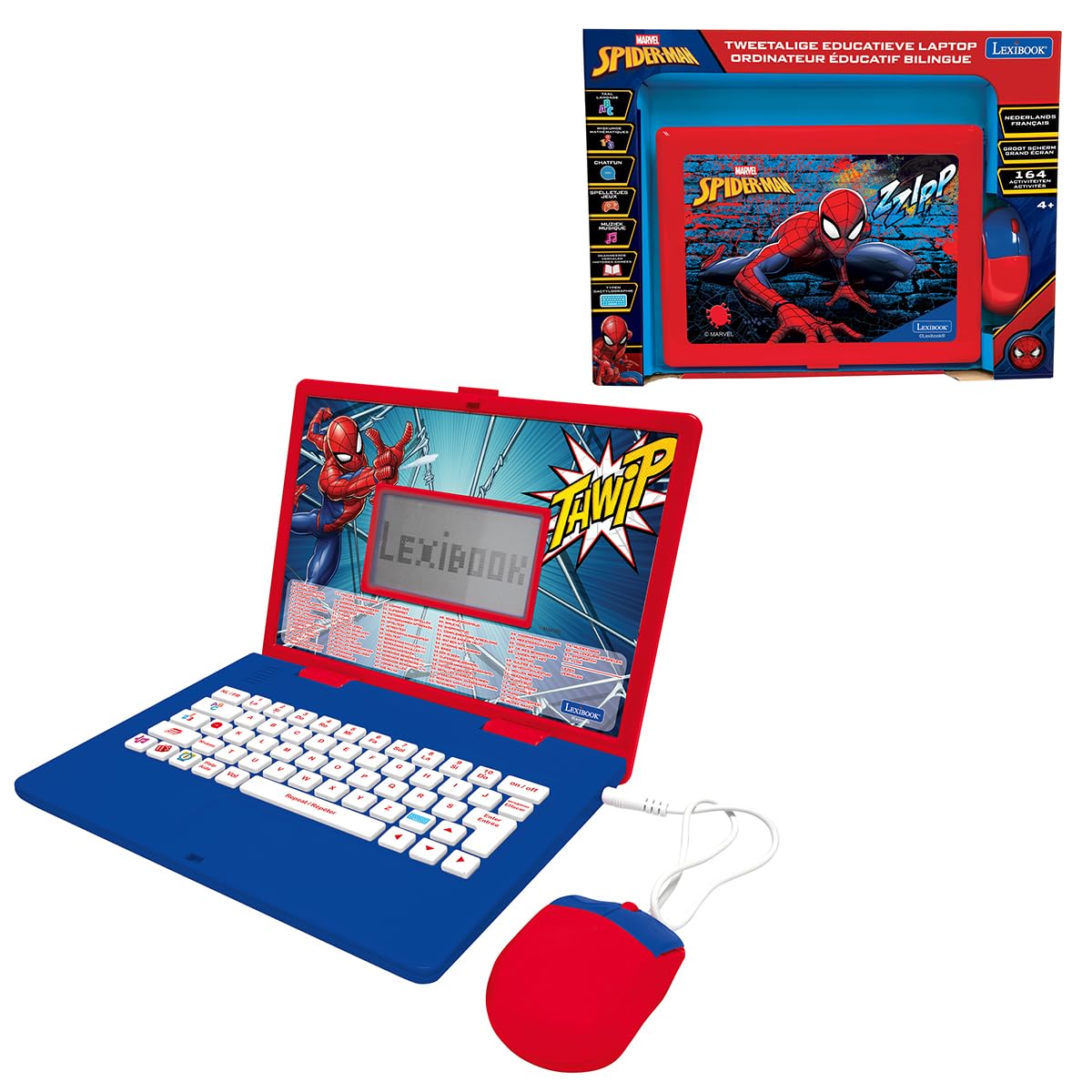 Lexibook, Spiderman, dwujęzyczny holenderski i francuski komputer edukacyjny, 164 aktywności, matematyka, gry logiczne, tryb muzyczny, ekran LCD, design Spiderman, czerwony/niebieski, JC601SPi10LXB