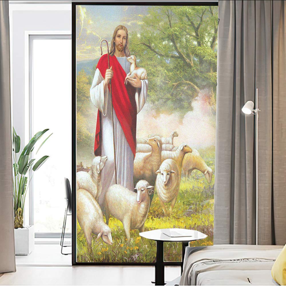 J4U Window Privacy Film Jesus Decorative Window Sticker No Glue Static Window Cling Frosted Window Decals for Home/Office 19.7"x55.1"(50x140cm)