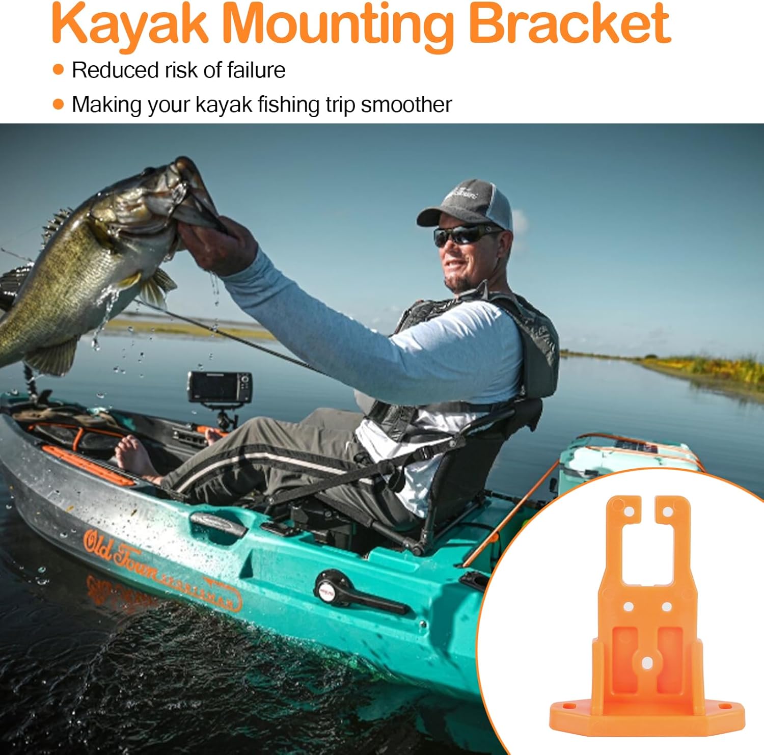 Kayak Transducer Mount Bracket for Old Town Kayak Transducer Mount, Kayak Transducer Accessories - Orange