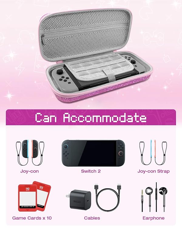Gurgitat for Nintendo Switch 2 Carrying Case - Glittering Purple Cute Kawaii Design with Handle for Switch 2 2025 Travel Cases Portable Storage Carry Protective Hard Shell for Girls Teens by Gurgitat - Image 6