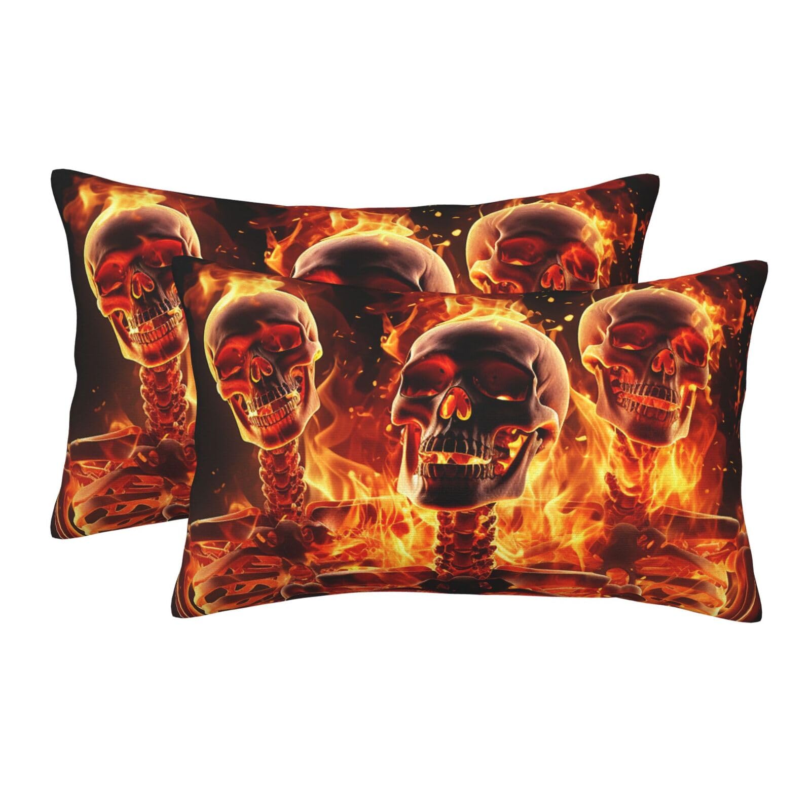 2 Pack Standard Size Pillow Cases for Hair and Skin Soft Breathable Pillow Case Covers with Hidden Zipper fire Skeletons Pillowcase 20"x30" Pillow Cover for Sleeping Gift