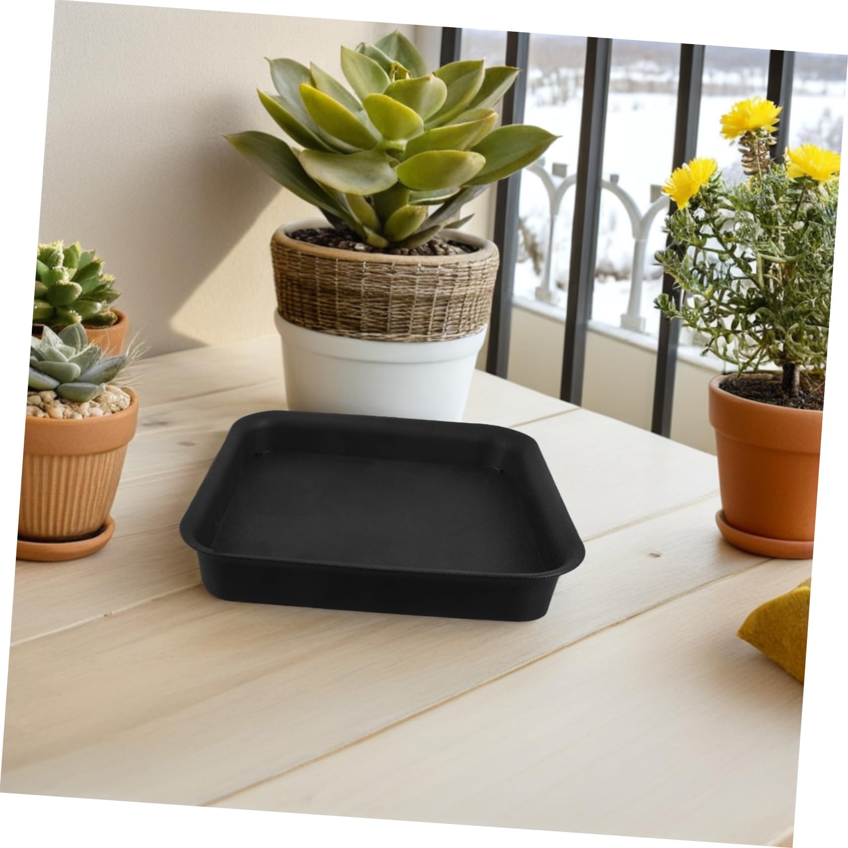 TOYANDONA Bandejas de Goteo para Macetas de Plástico Negro 4 Platillos Cuadrados Estructura Reforzada y Acabado Mate para Plantas en Balcones y Salones