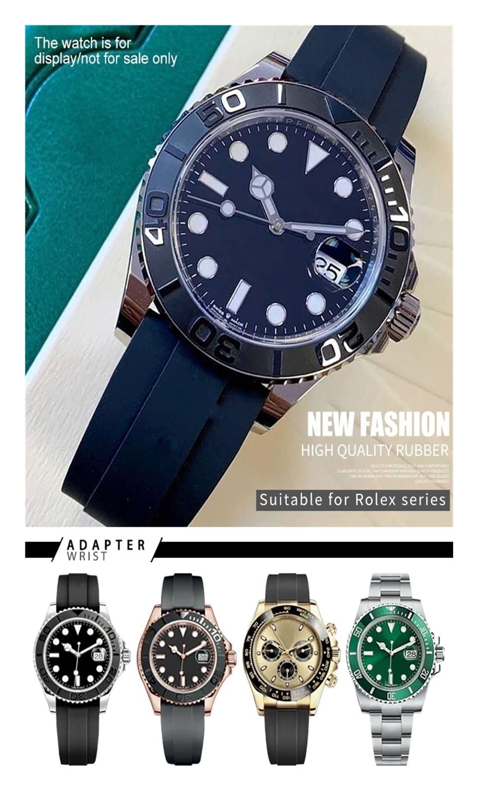 Do gumowego paska do zegarka Rolex 20 mm, 21 mm, ze srebrną klamrą i łukowymi uszczelkami.