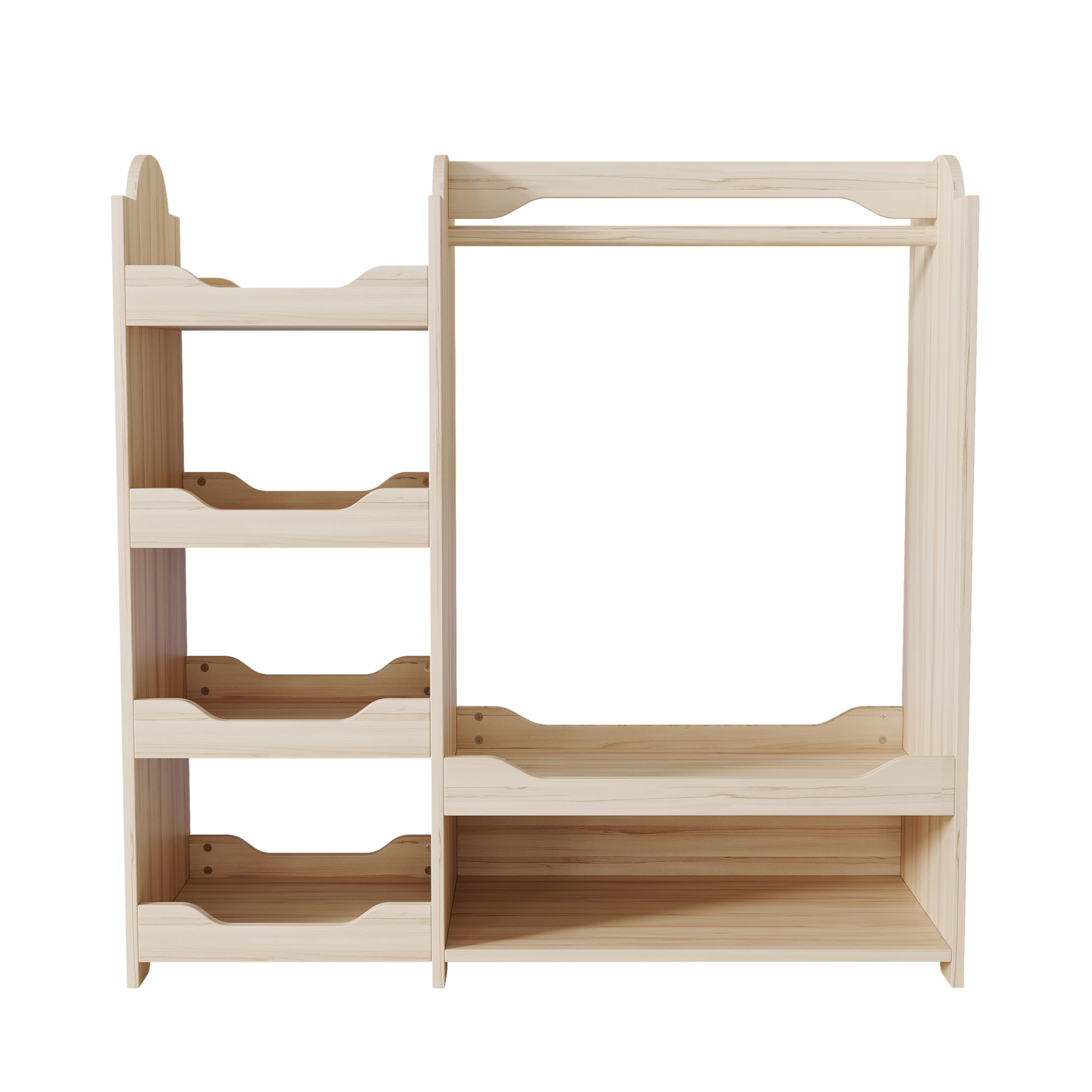 Garderoba dziecięca z drążkiem na ubrania i 4 półkami, naturalne drewno, MDF, 110 x 39 x 110 cm, do pokoju dziecięcego