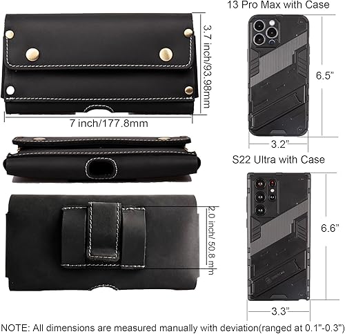 Miniatura 5 de Topstache Funda de piel y cartera con clip para cinturón, dos bolsillos, tarjetero y cierre magnético para iPhone 13 Pro Max y S22 Ultra, color negro