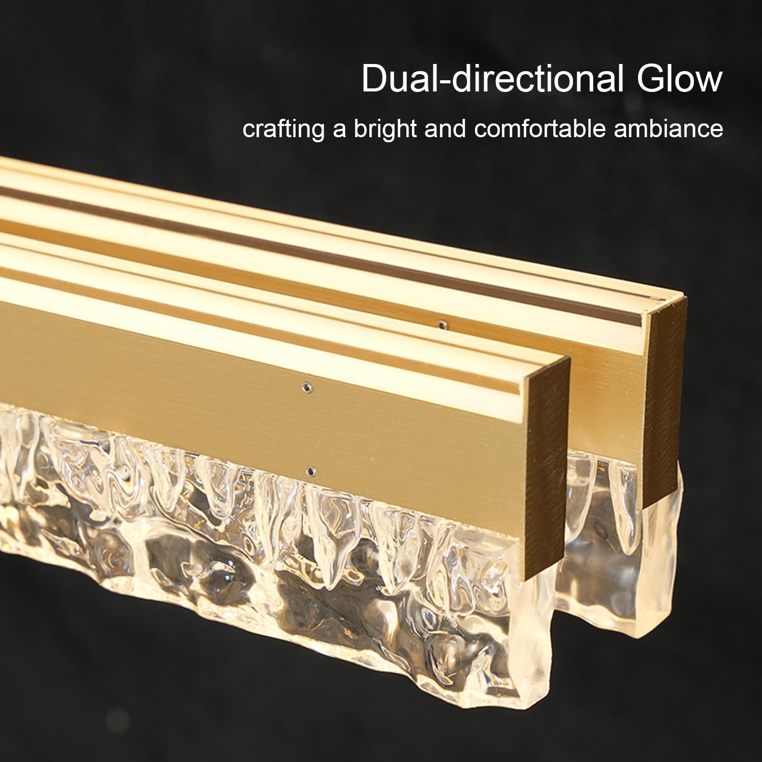 Goldene LED Pendelleuchte Moderner Kronleuchter Linear Kristall Esstischlampe Hängend Kücheninselbeleuchtung Minimalistische Dimmbare Deckenleuchte für Esszimmer mit Fernbedienung