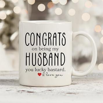 Funny Gifts For Husband - Birthday Fathers Day Valentines Day Gifts For Husband - Congrats On Being My Husband 11oz Ceramic Coffee Mug - Sarcastic Gag Gift Cup For Him