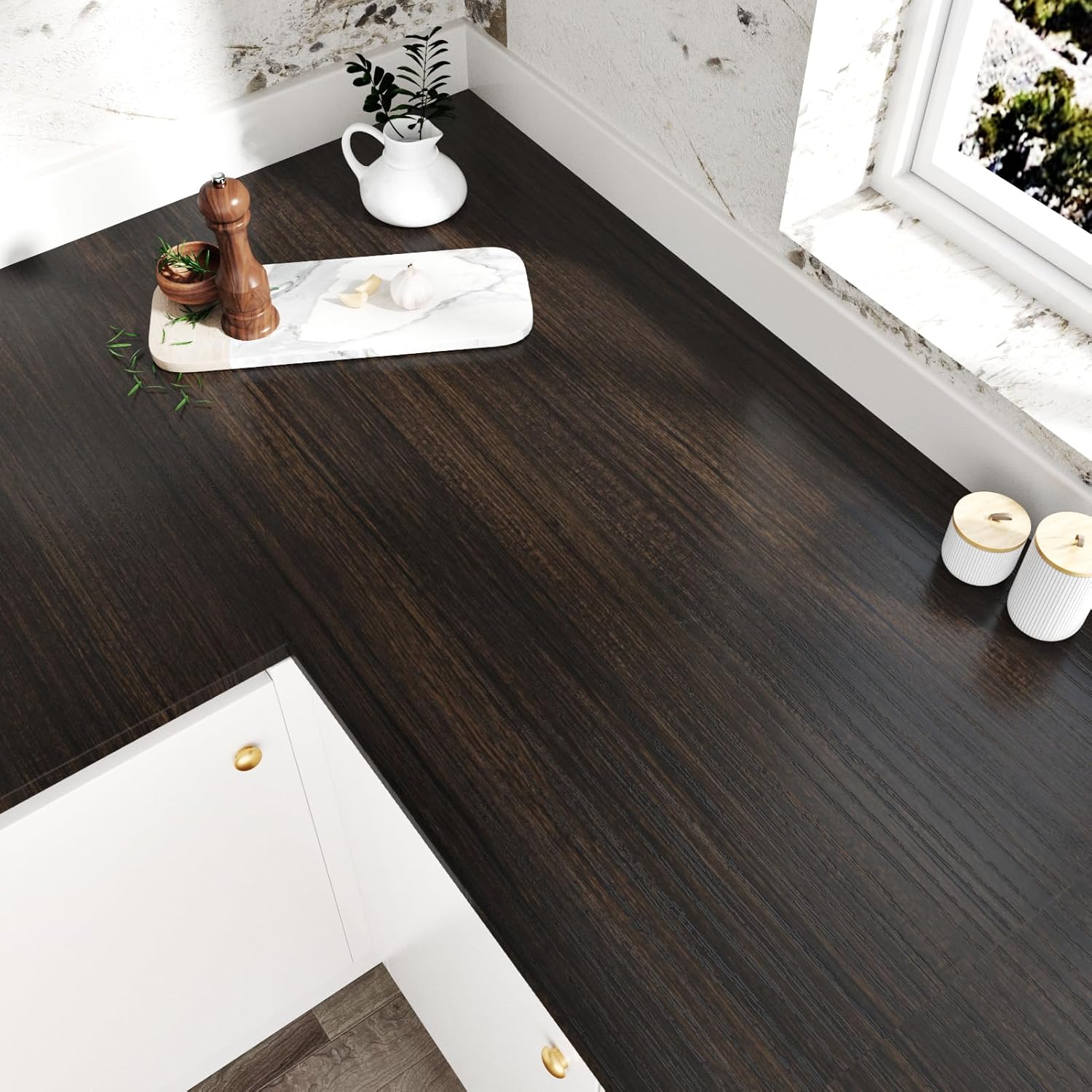 WESTICK Dark Wood Contact Paper for Countertop Tables Self Adhesive Peel and Stick Countertops Waterproof Brown Wood Look Wallpaper Removable Rustic Contact Paper for Cabinet Desk Bathroom 17.7"x120"