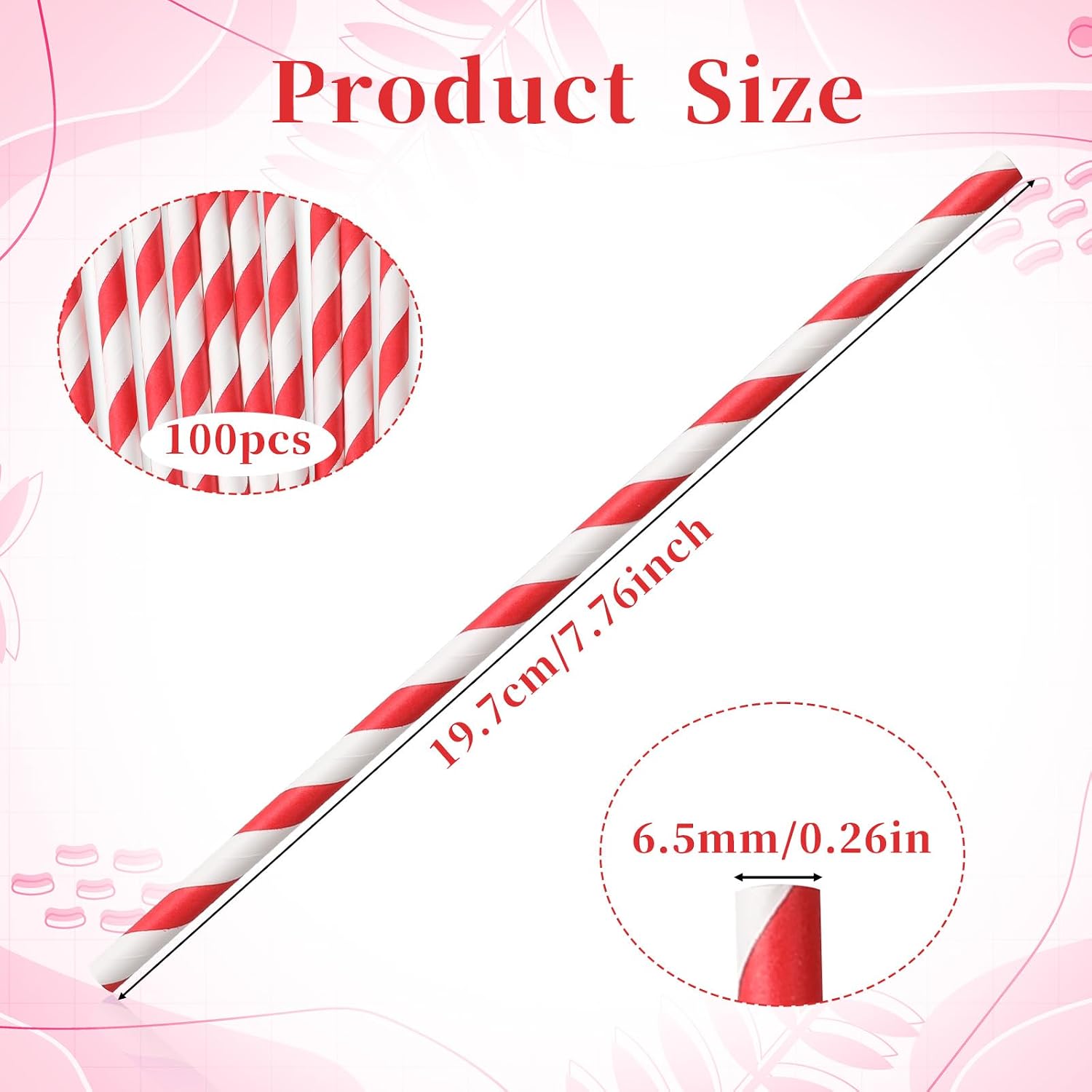 Paper Straws, 100 Pcs Red Striped Straws 7.7 Inch Disposable Drinking Straw Party Straw for Bridal Shower New Year Birthday Wedding Juice Coffee Cold Drinks Cocktail Party Decoration Supplies