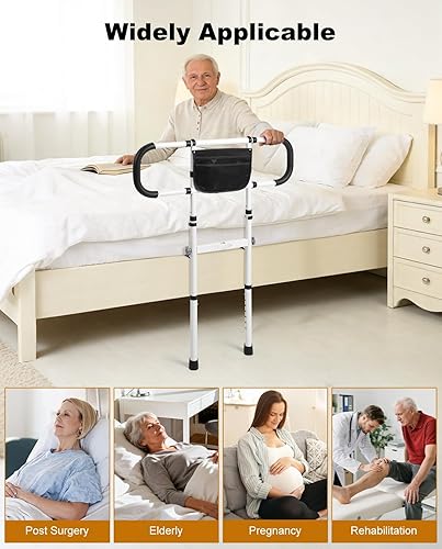 Miniatura 7 de Rieles de cama para adultos mayores, bastón de cama ajustable para personas mayores con bolsa de almacenamiento y luz con sensor de movimiento para