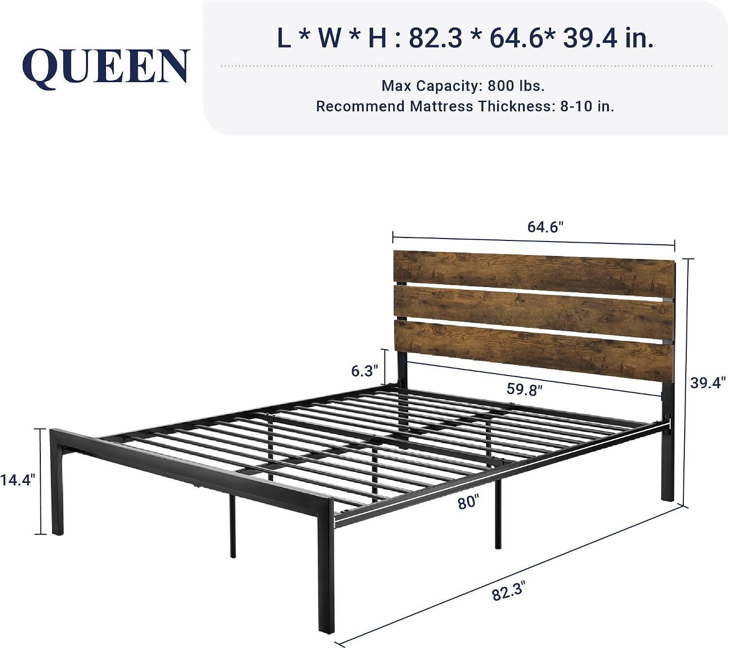 Dimensions of Allewie Queen Size Platform Bed Frame