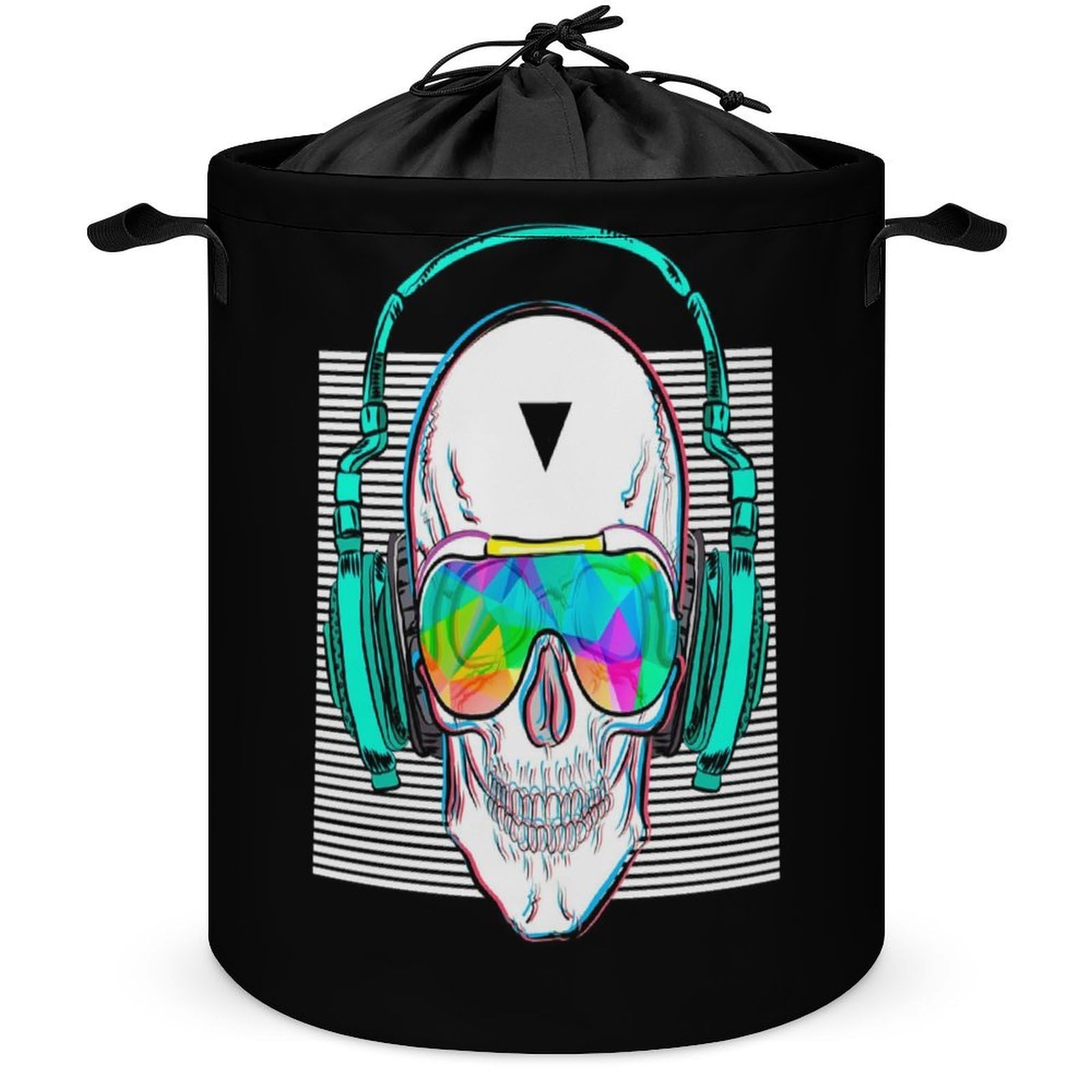 Wlntrophic Drawstring Laundry Hamper, Rock And Roll Skull Laundry Basket, Washing Basket with Handle
