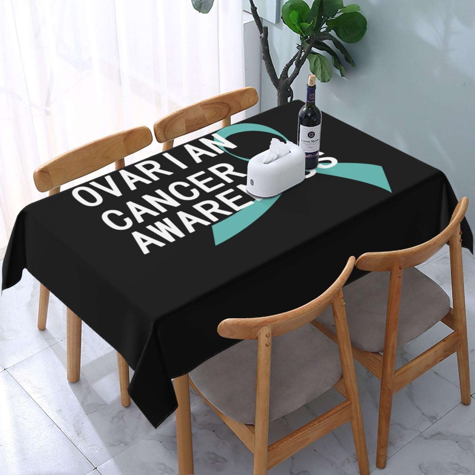 JunHeArt Ovarian Cancer Awareness Month In September We Wear Teal Tablecloth Rectangle Table Cover Washable Table Cloths Decor For Kitchen 54" X 72"