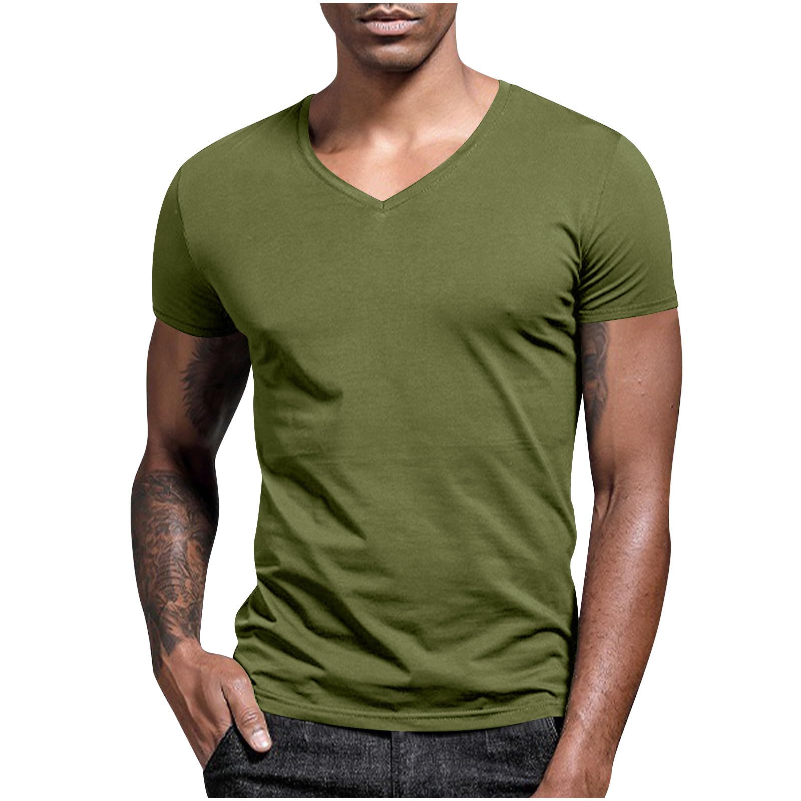 Men Lightweight Workout T-Shirts Summer V Neck Short Sleeve Fashion Casual Shirt Loose Beach Running Athletic Gym Top