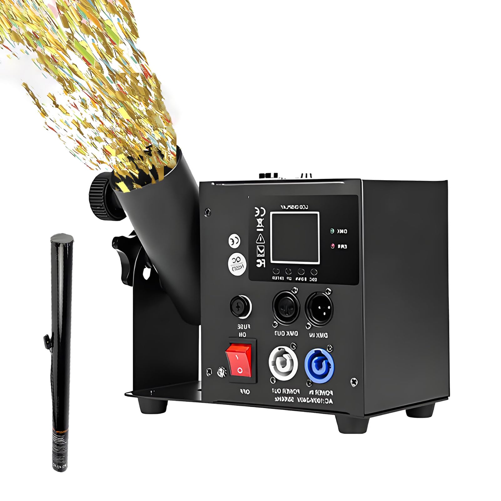 Elektrische Konfettikanone mit DMX/Fernbedienung, Professionelle Konfettiwerfer, Elektrischer Konfettiblaster, 25 Konfetti Shooter 80cm für Hochzeits-Disko-Show-Club-Bühnenparty 1shot-25pcs