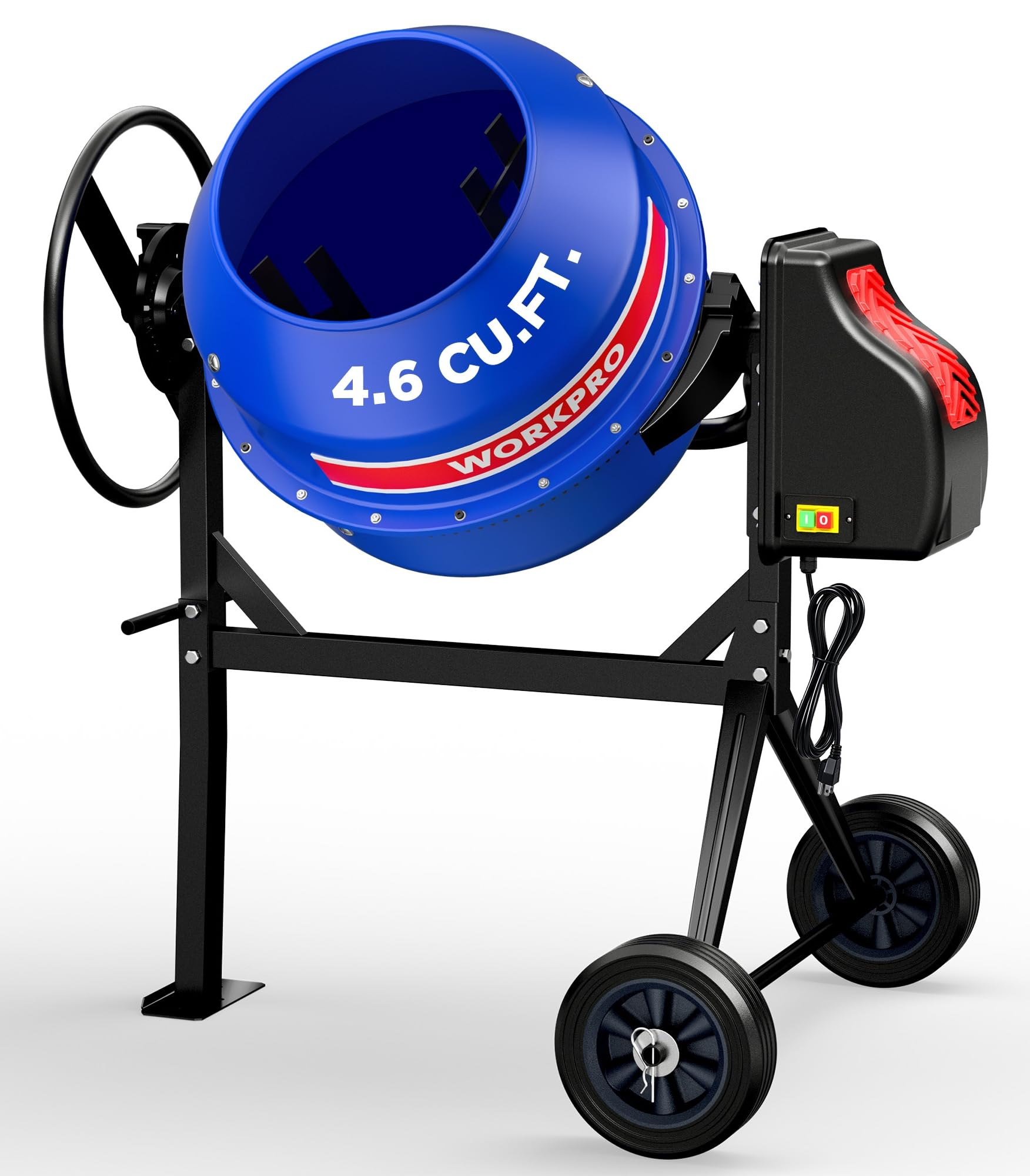 WORKPRO 4.6 Cu.Ft. Electric Cement Mixer, 600W Portable Concrete Mixer