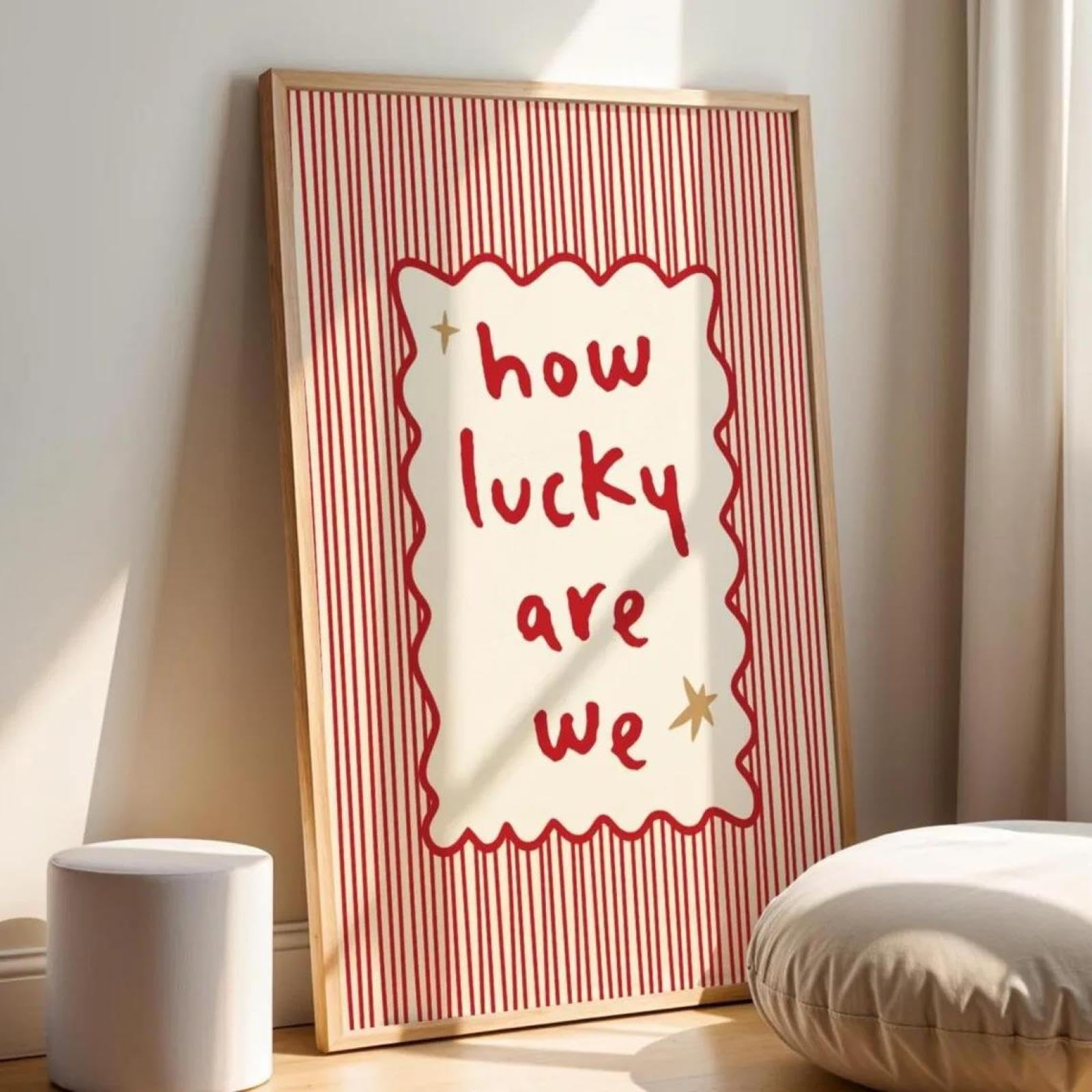 Baibexing Red How Lucky Are We With Stripes Wall Art Prints Canvas Painting Poster Picture For Living Room Bedroom Home Decor 40X50cm Unframed