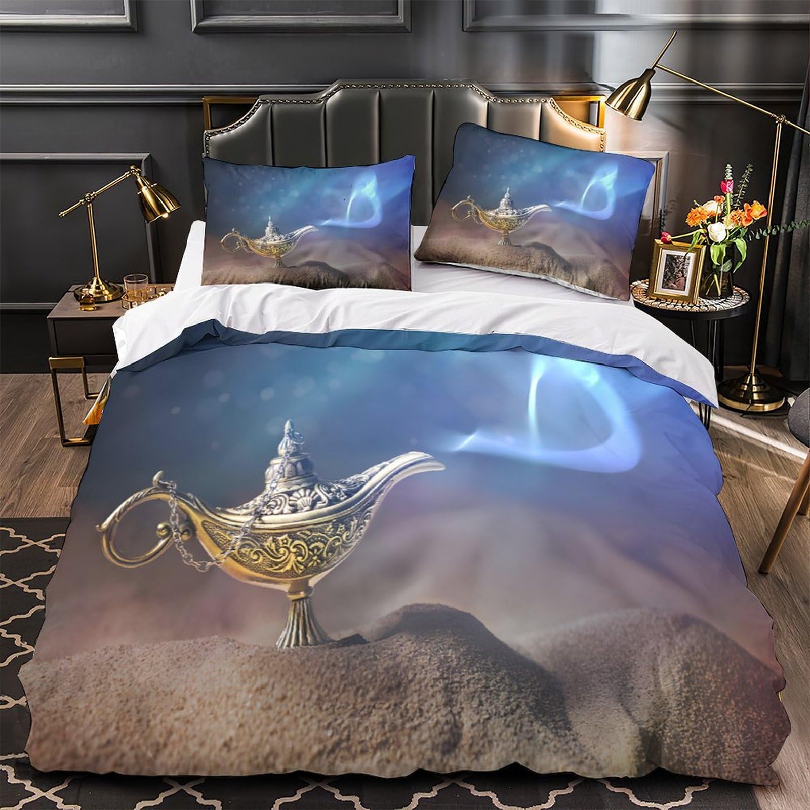 Housse de couette anti-allergique imprimé 3D diamant pour lit 2 personnes