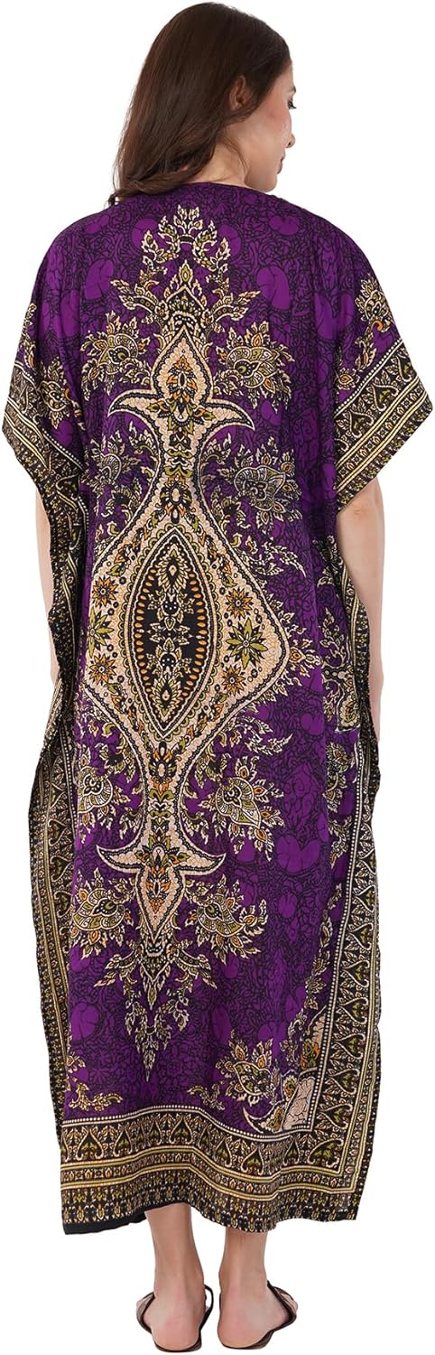 Divine threads -- Women's Kaftan Floral Print/Beach Cover Up/Plus Size V-Neck Loose Kimono Maxi Dress - Image 3