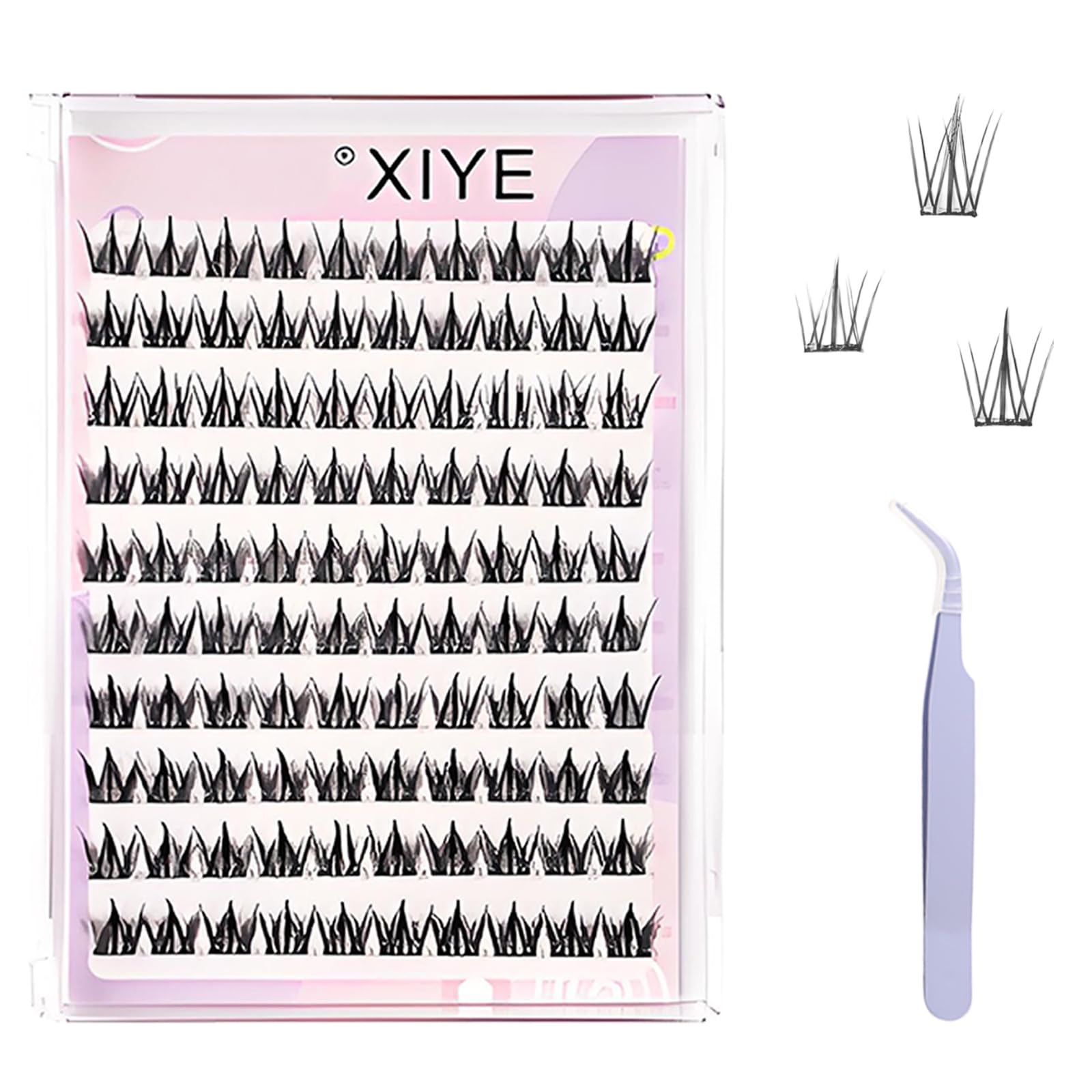 100Pcs No Glue Eyelashes, Self Adhesive False Eyelash Clusters with Purple Tweezer, Eyelashes for Women, Quick Party & Travel Makeup, No Glue Needed (11-13mm,Black)-picture-51