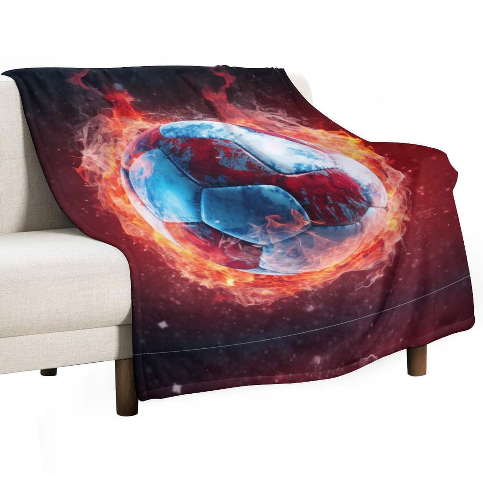 Couverture polaire football 150x200cm en microfibre moelleuse