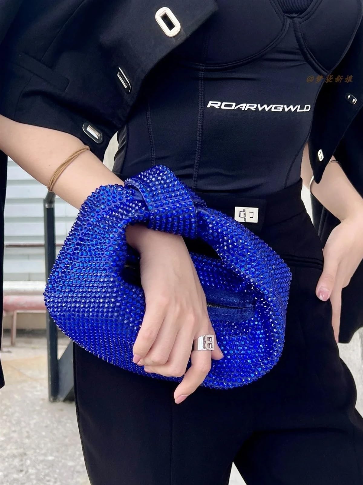 Pedrería Clutch Fiesta Bolso de mano for mujer con diamantes imitación, bolso noche anudado cristales brillantes, boda, fiesta purpurina