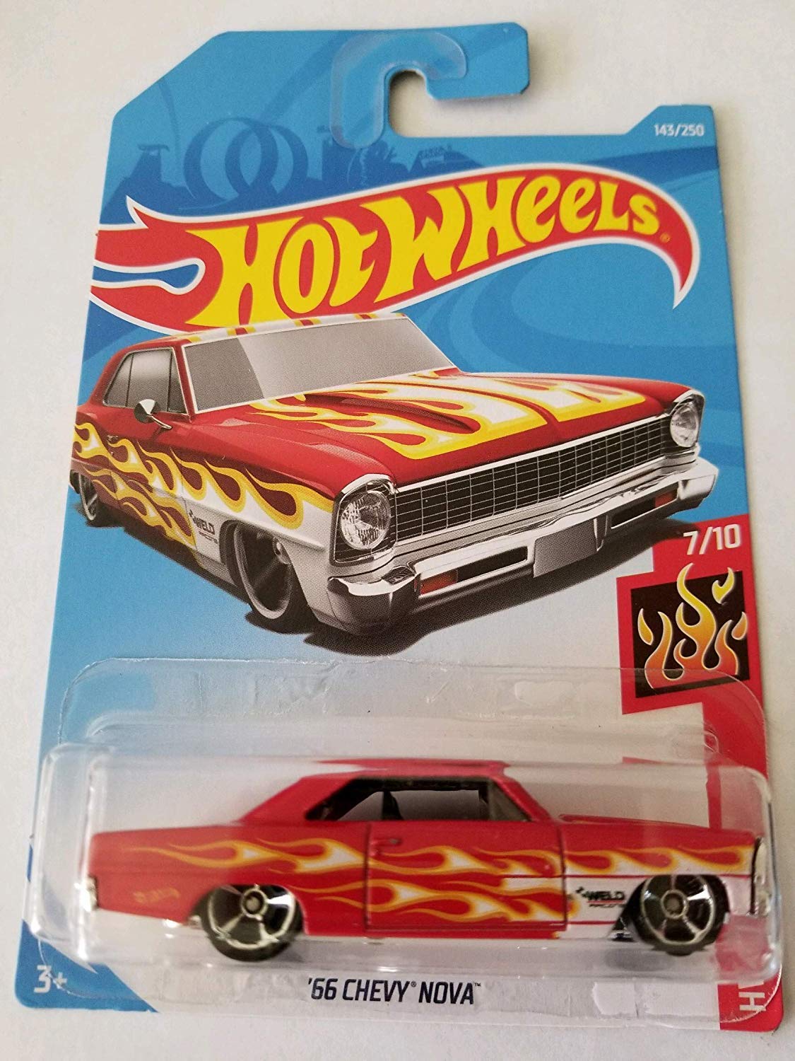 Amazon.com: Hot Wheels 2019 Hw Flames 7/10 - '66 Chevy Nova (Red