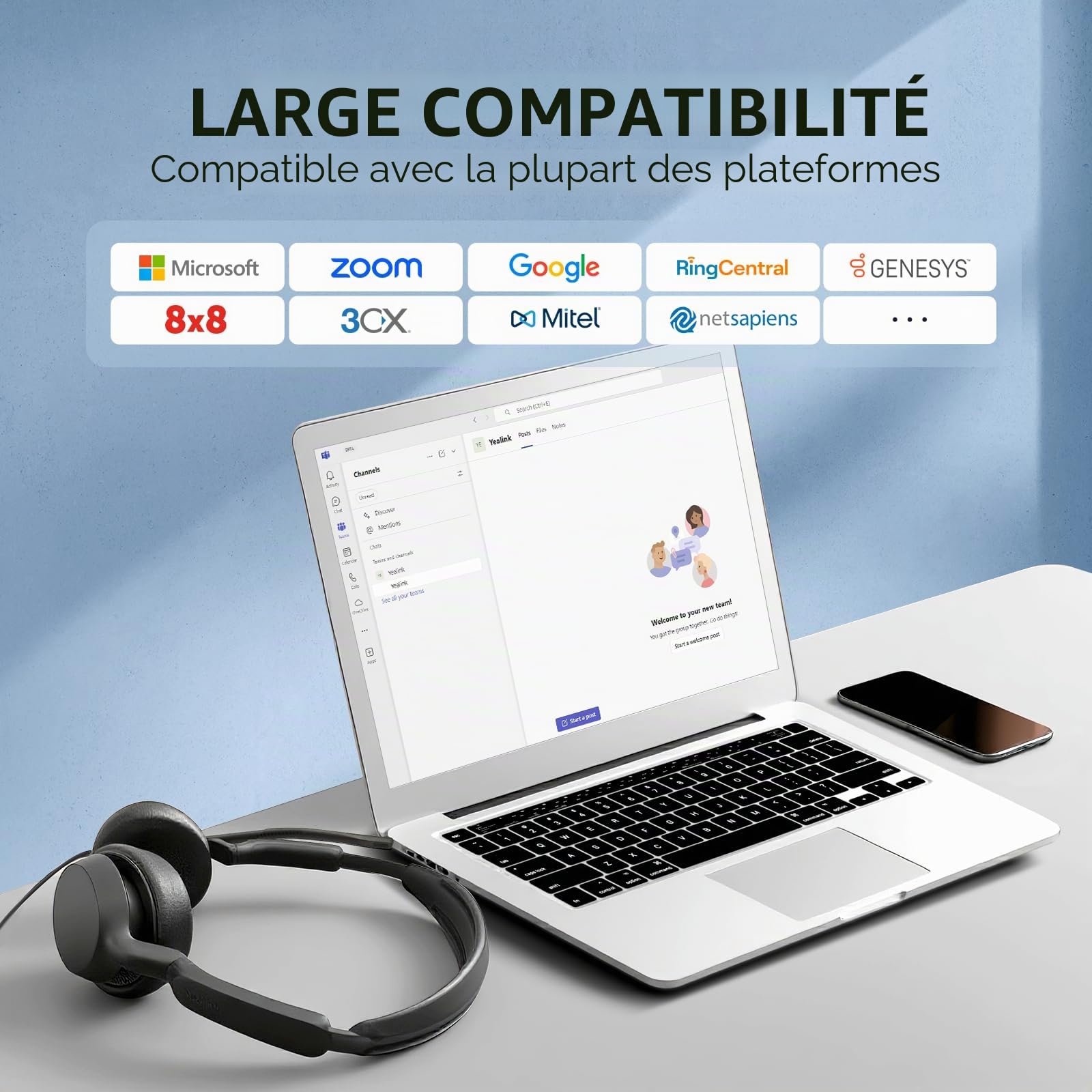 Yealink Casque stéréo Filaire UH42 avec Microphone antibruit et Adaptateur USB-C/A pour PC, Ordinateur Portable, Bureau, Centre d'appels, Teams, certifié