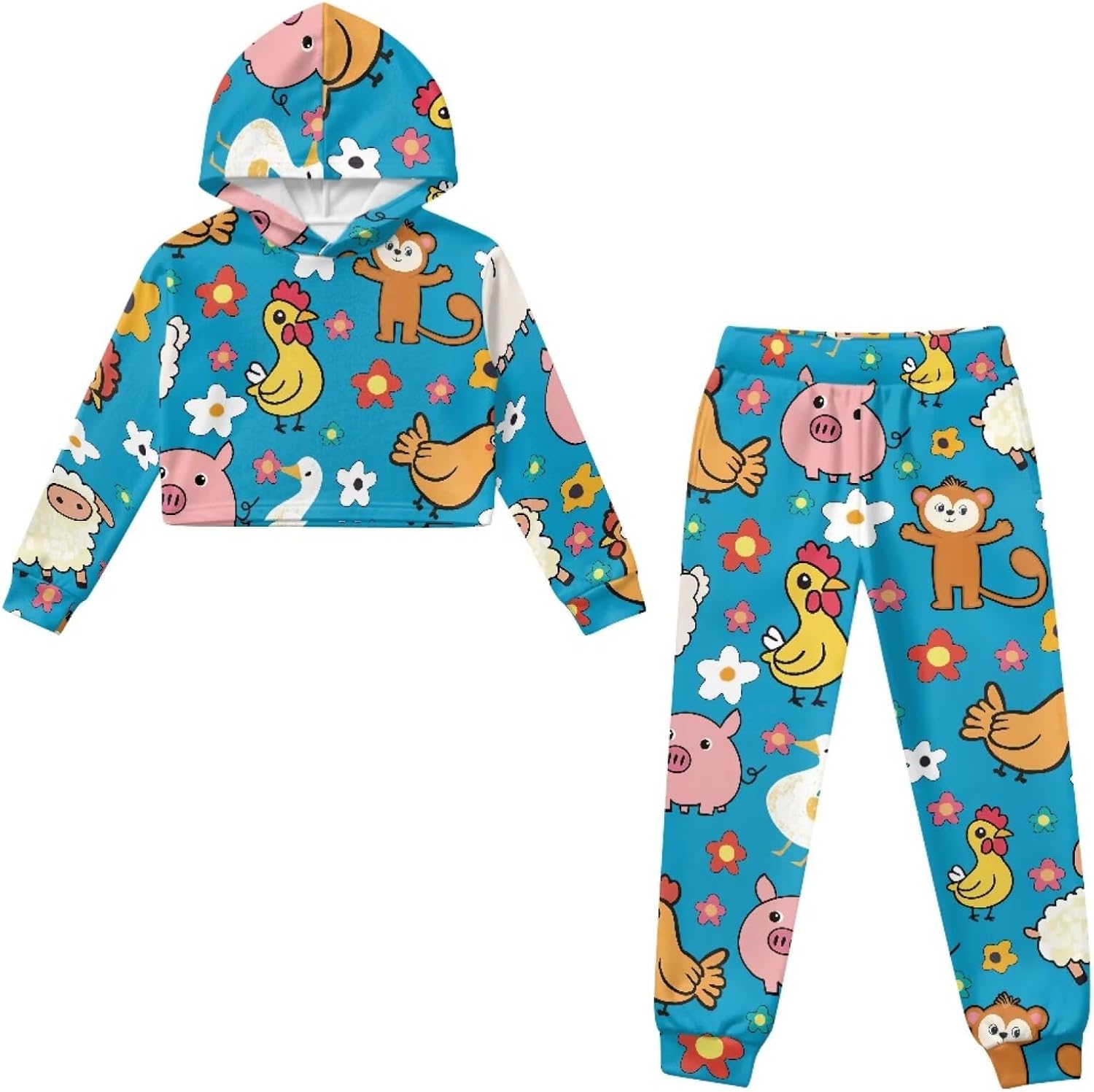 Girls' Active Sweatsuit 2 Piece Outfits Sweatshirt and Pants Girls Tracksuit Set Kids Crop Hoodies Clothing Sets