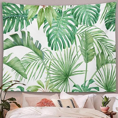 Miniatura 3 de Tapiz de pared con hojas verdes, hojas tropicales, monstruo a Strelitzia, palmeras, acuarela, tapiz de pared para dormitorio, sala de estar,