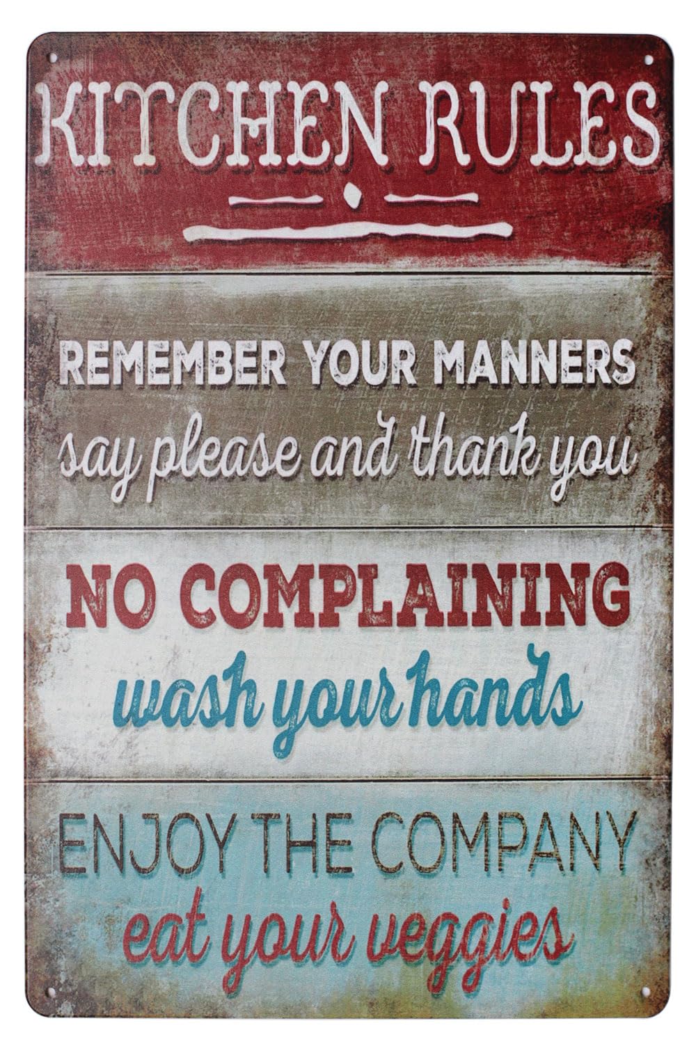 SMAZDFXX Kitchen Rules Remember Your Manners, Metal Tin Sign, Vintage Art Poster Plaque Home Wall Decor Cafes Bar Club (Red) 5.5"x8"