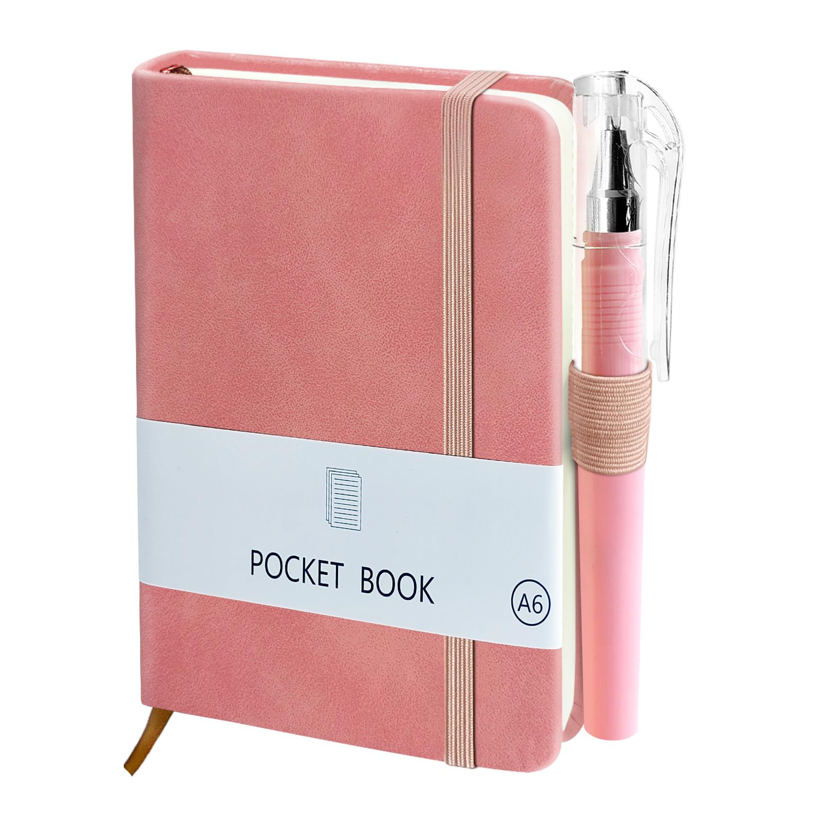 sesameless Pocket Notebook, Small Pocket Notebook with Pen, 100 Sheets PU Leather Cover Mini Notepad, Portable Note Book for Writing Note Taking Plans Memos (Pink, A6, A6)