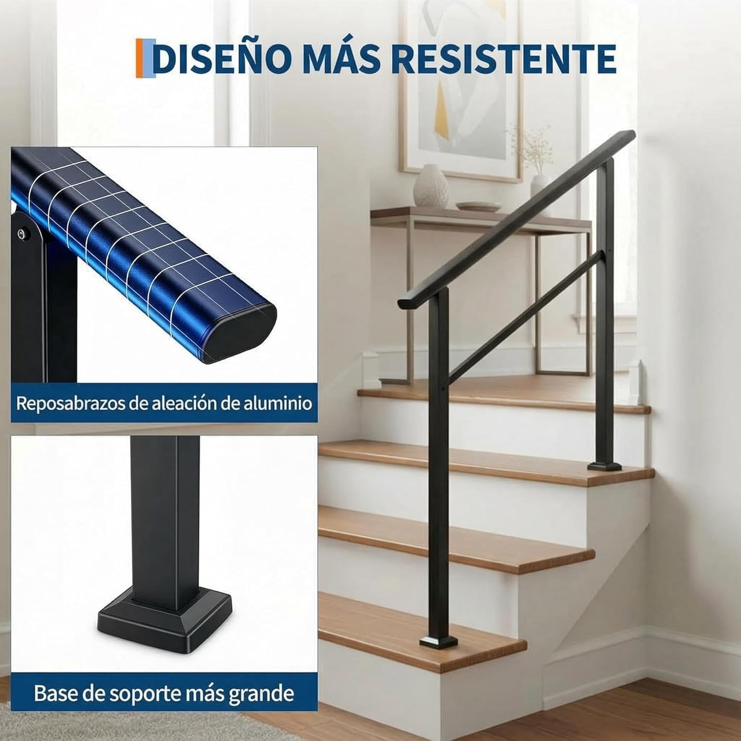Garvee Outdoor Handrail for Steps, 3 Step Stair Handrail & Indoor Stair Railing Kit, Black Aluminum Railing with Iron Poles for Outdoor Indoor Steps & Porch, Includes Gloves (1 Pack)
