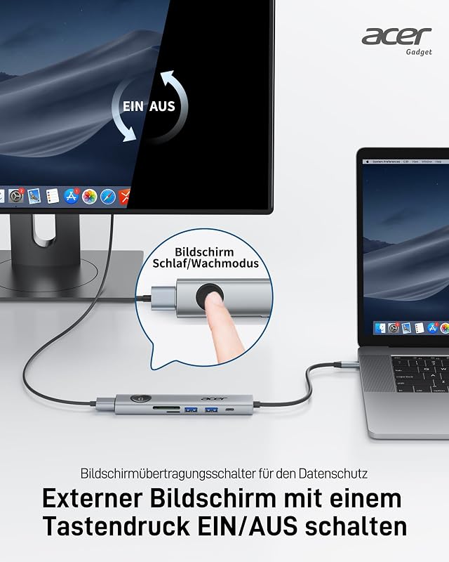 Acer 7-in-1 USB-C Hub - 4K@60Hz HDMI Adapter, 100W PD Töltés, 2 USB 3.0 Port, Kártyaolvasó, Képernyővezérlés - MacBook, Surface, iPhone Komp