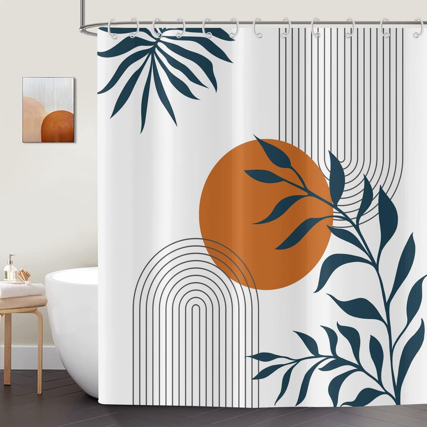 ASDCXZ Shower Curtain 120x200 cm Boho Style, Modern Abstract Art Sun Leaves Lines White Bath Washable Shower Curtains Polyester Textile Waterproof Shower Curtain for Bathtub with 8 Hooks โ image 1