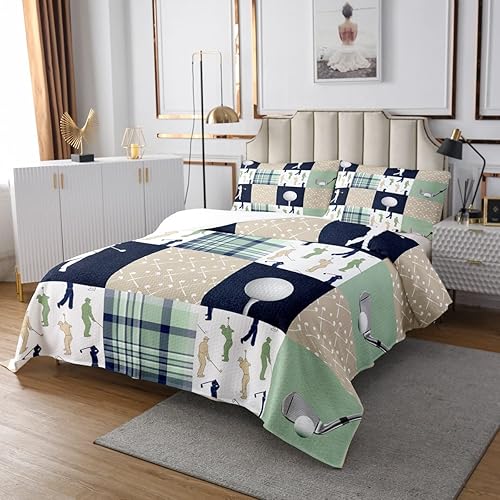 Miniatura 2 de Castle Fairy Juego de ropa de cama a cuadros de golf, tamaño Queen, estilo amante de los deportes de pelota, colcha para niñas y adolescentes, juego