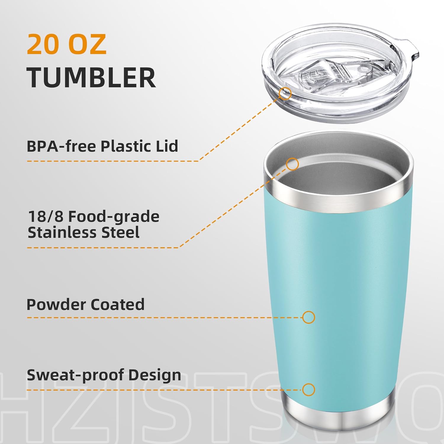 20 oz Tumbler with Lid Stainless Steel Insulated Tumblers Double Wall Vacuum Coffee Mug Powder Coated Tumbler Cups for Cold and Hot Drinks, Sky Blue, 1 pack - Image 3