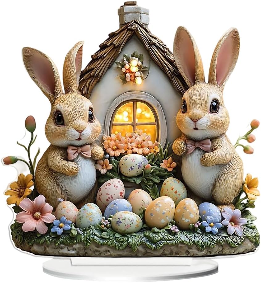 Easter Decor, Easter Decoration Items, 2D Rabbit Egg Decor for Easter Table Setting, Spring Party Decoration, Home Shelf Display, 2D Acrylic