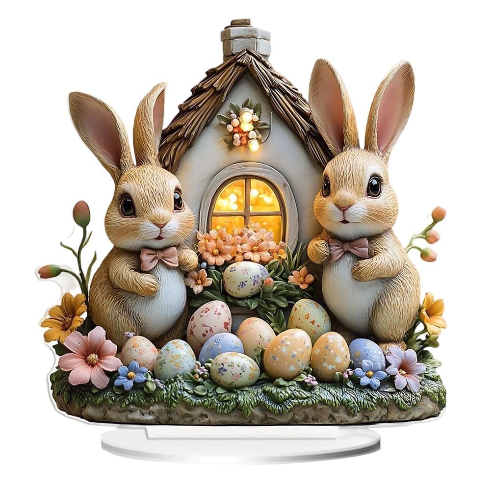 Easter Decor, Easter Decoration Items, 2D Rabbit Egg Decor for Easter Table Setting, Spring Party Decoration, Home Shelf Display, 2D Acrylic