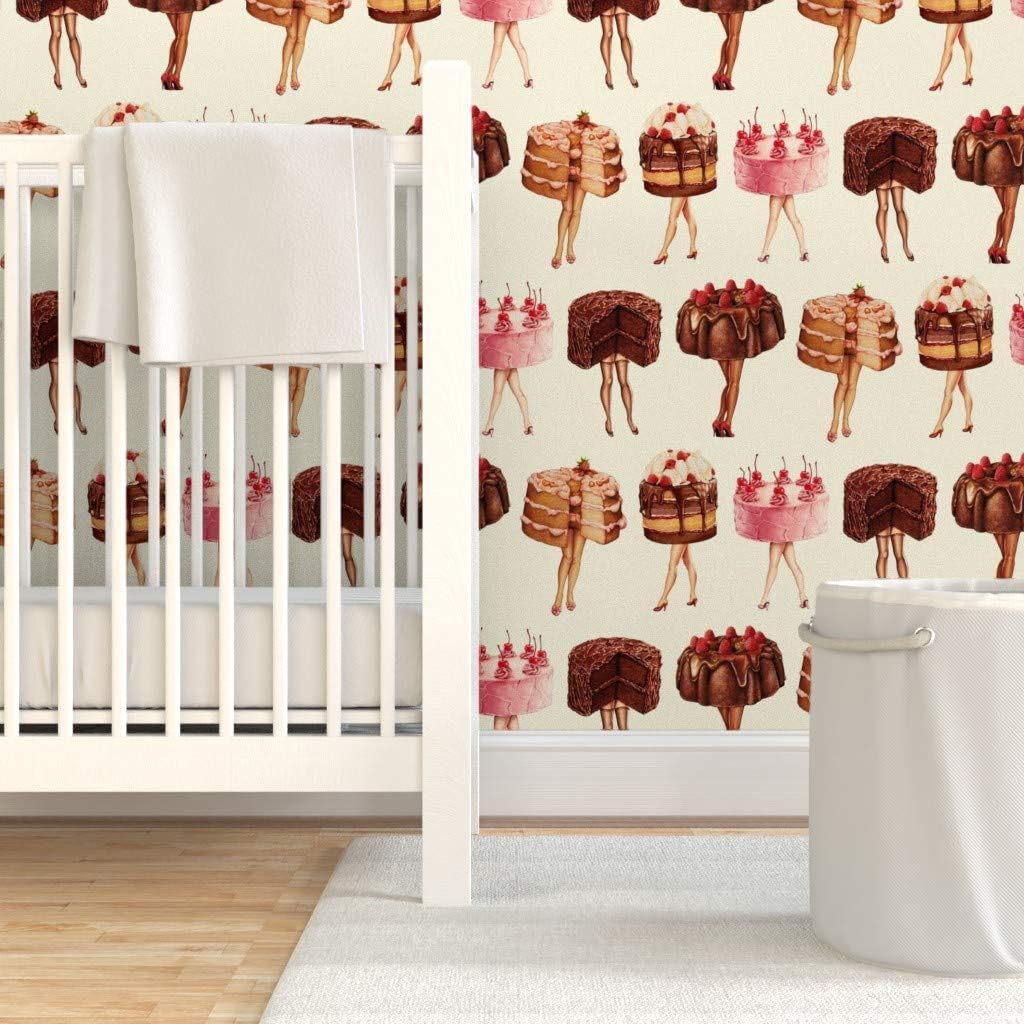 Spoonflower Peel & Stick Wallpaper Swatch - Cake Food Baking Bakery Vintage Women Retro Custom Removable Wallpaper