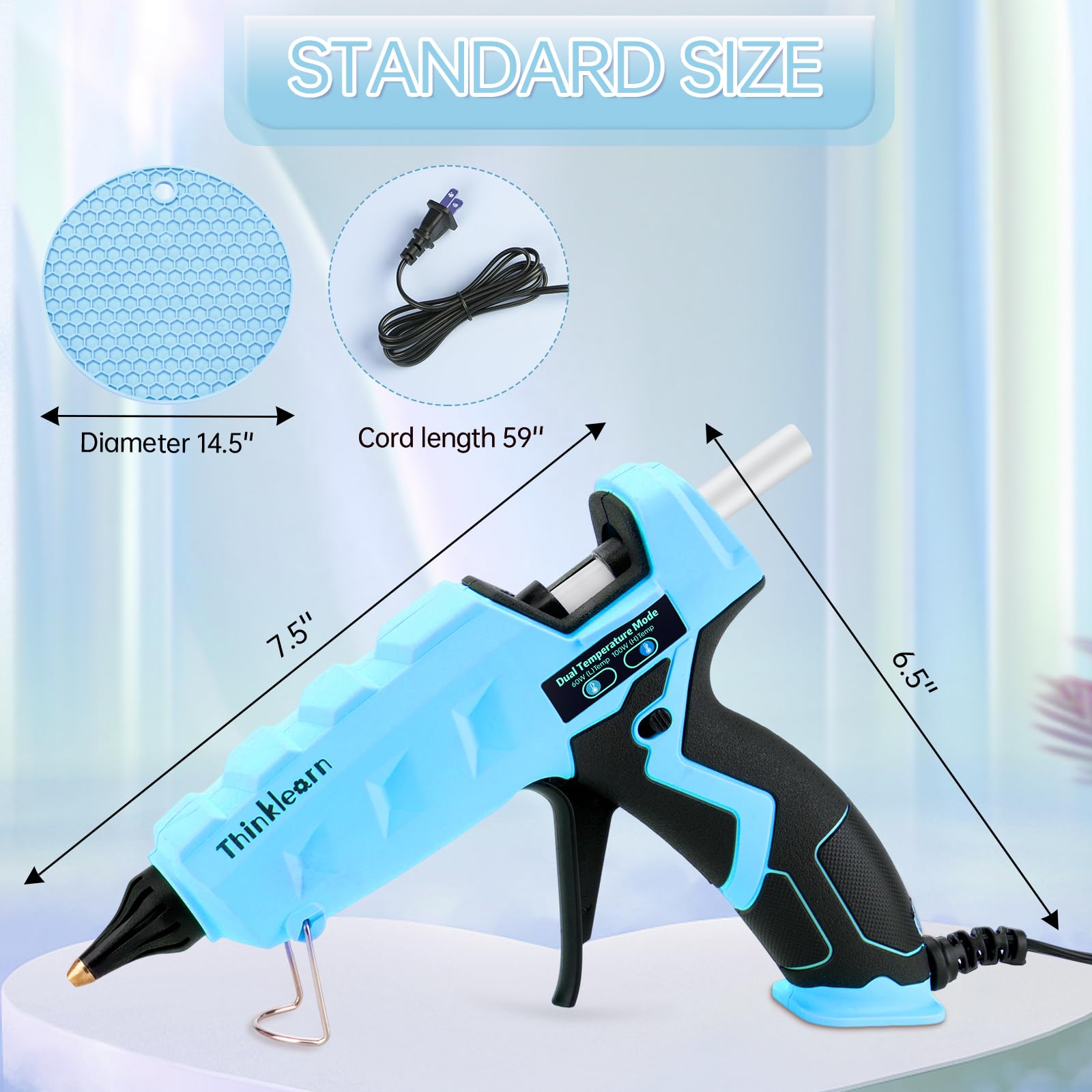 ThinkLearn Kit pistola per colla a caldo a doppia potenza da 60/100 W con 15 bastoncini di colla (7/16"), pistola per colla grande resistente per artigianato, fai da te, riparazioni domestiche, blu