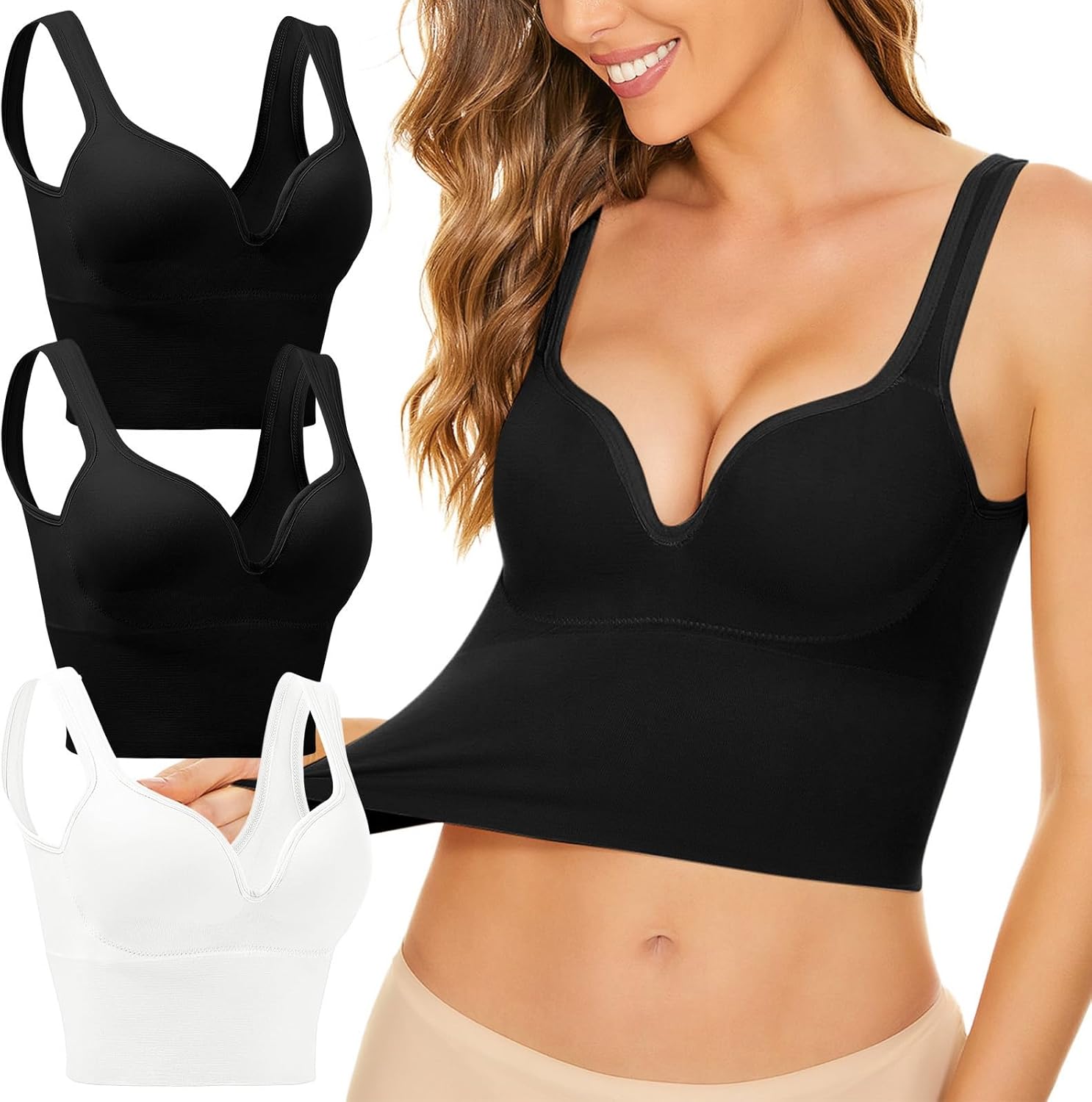 TOSOFT 3 Pieces Sports Bras Woman Sexy Low Back Soft Support Yoga Bandeau Bra Underwear Crop Tops Corset Vest for Sports (Color : Combination 4, Size : XL/X-Large)