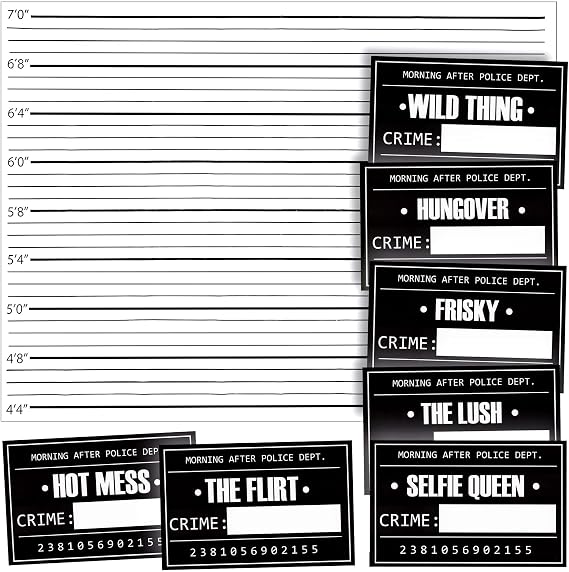 Blue Panda 25 Pack Bachelorette Mugshot Signs w/Height Chart - Bachelorette Backdrop for Wedding, Birthday, Jail Party Decorations, Halloween & Crime Scene - 5x4 Ft Mugshot Sign Pack