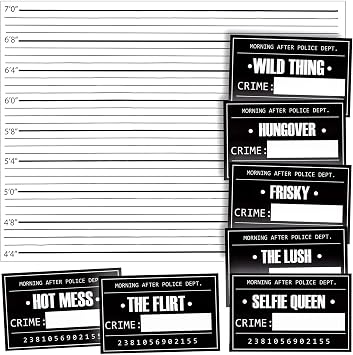 Blue Panda 25 Pack Bachelorette Mugshot Signs w/Height Chart - Bachelorette Backdrop for Wedding, Birthday, Jail Party Decorations, Halloween & Crime Scene - 5x4 Ft Mugshot Sign Pack